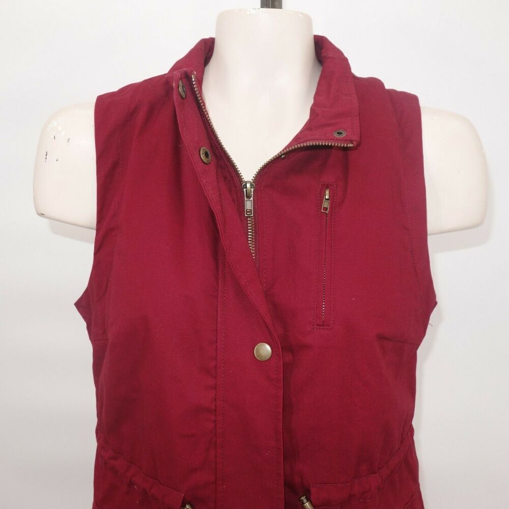 Love Tree Faux Fur Lined Anorak Utility Hooded Vest Red Maroon Women's Small - Picture 2 of 10